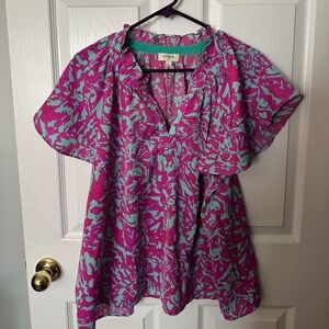 Umgee Pink and Green Floral Blouse